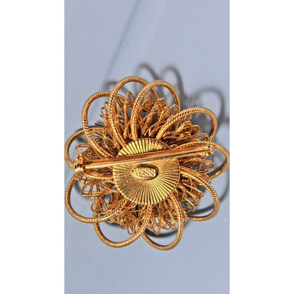 Vintage Mid-Century WEISS Wirework Flower Star Burst Sputnik Floral Brooch 2.5" - Picture 6 of 16